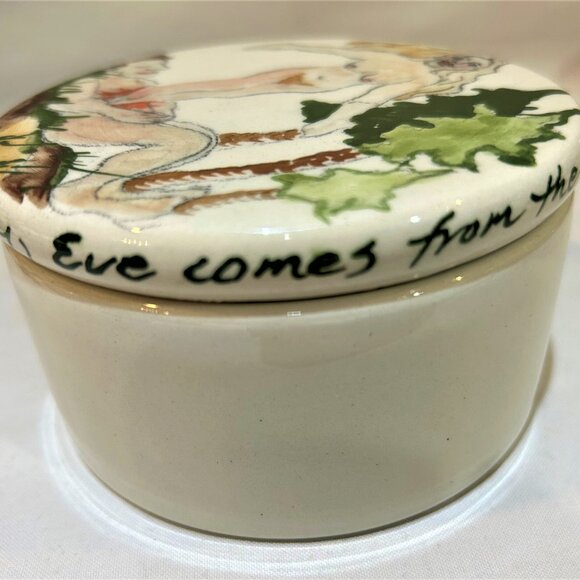 Vintage DeForest Hand Painted Adam and Eve Trinket Box Signed Dated 2003 - Picture 7 of 10